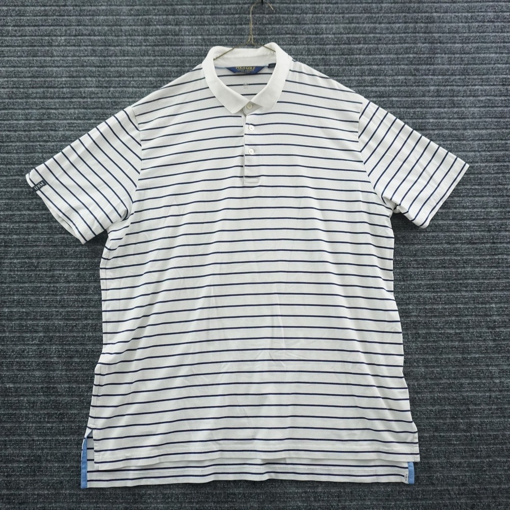 Polo Golf Ralph Lauren Polo Shirt XL White Navy Striped Performance Short Sleeve